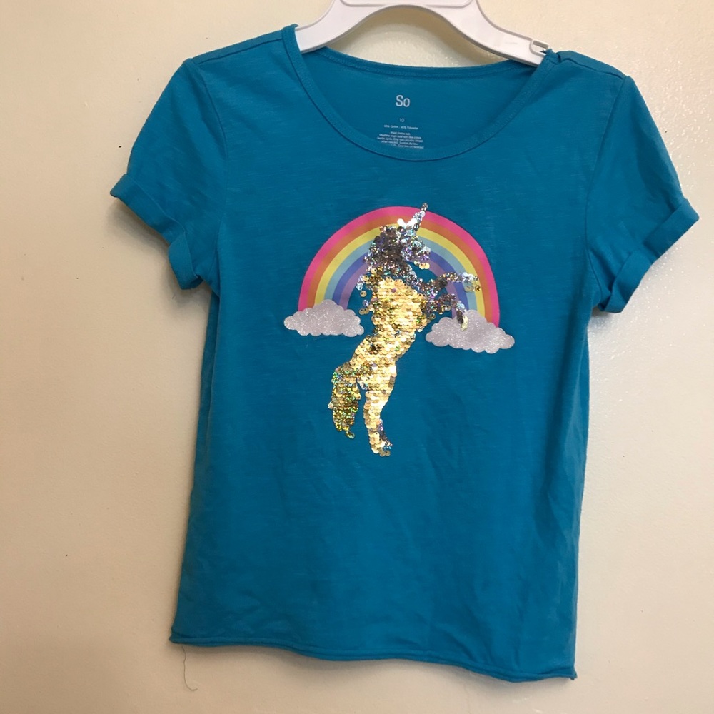 SO GIRLS Flippy sequin unicorn T shirt